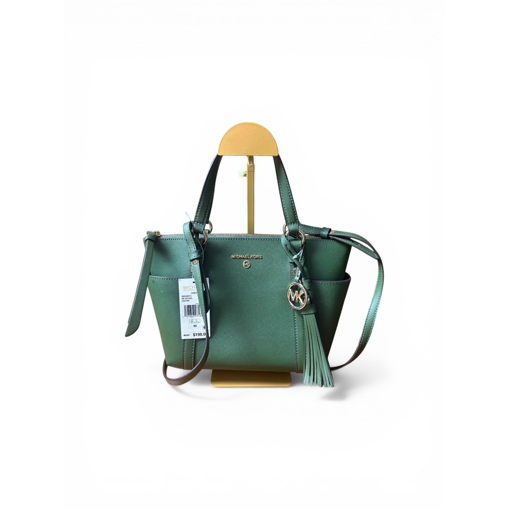 Michael Kors Laila Small Satchel Pistachio Green Leather NWT Crossbody Gold Hard